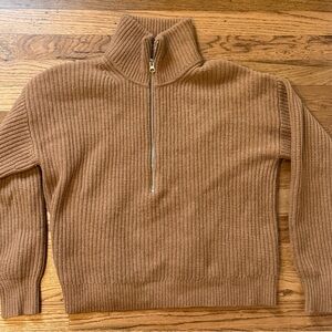 Everlane 100% Wool Half Zip Ribbed Knit Pullover Sweater Deep Camel Size Small